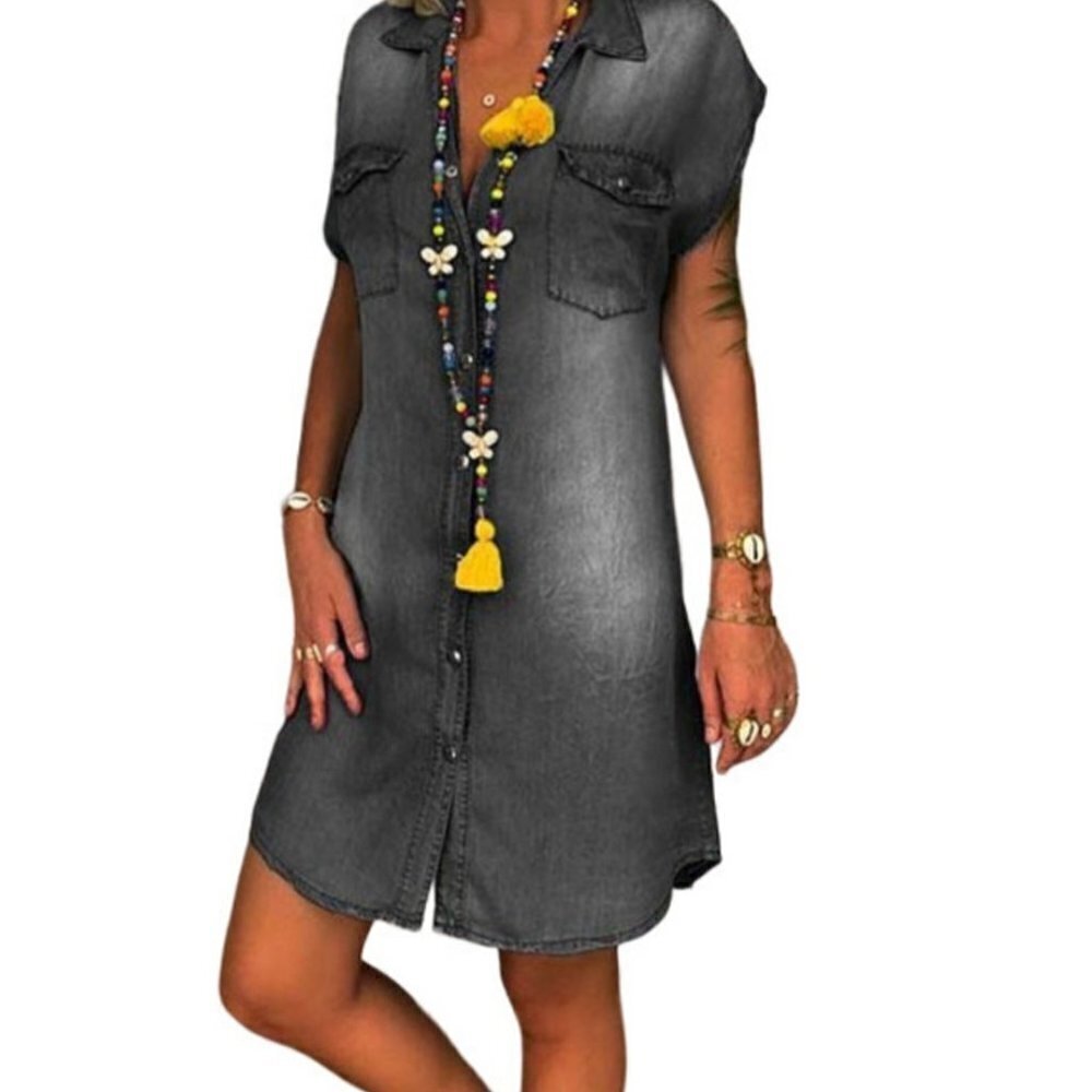 NXH Black Distress Denim Sleeveless Pocket Button Up Dress NWT Size Medium